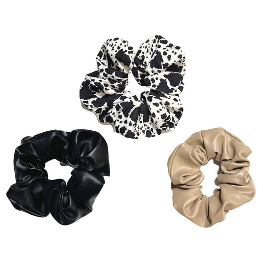 Leather Scrunchie Set - Black Cowhide