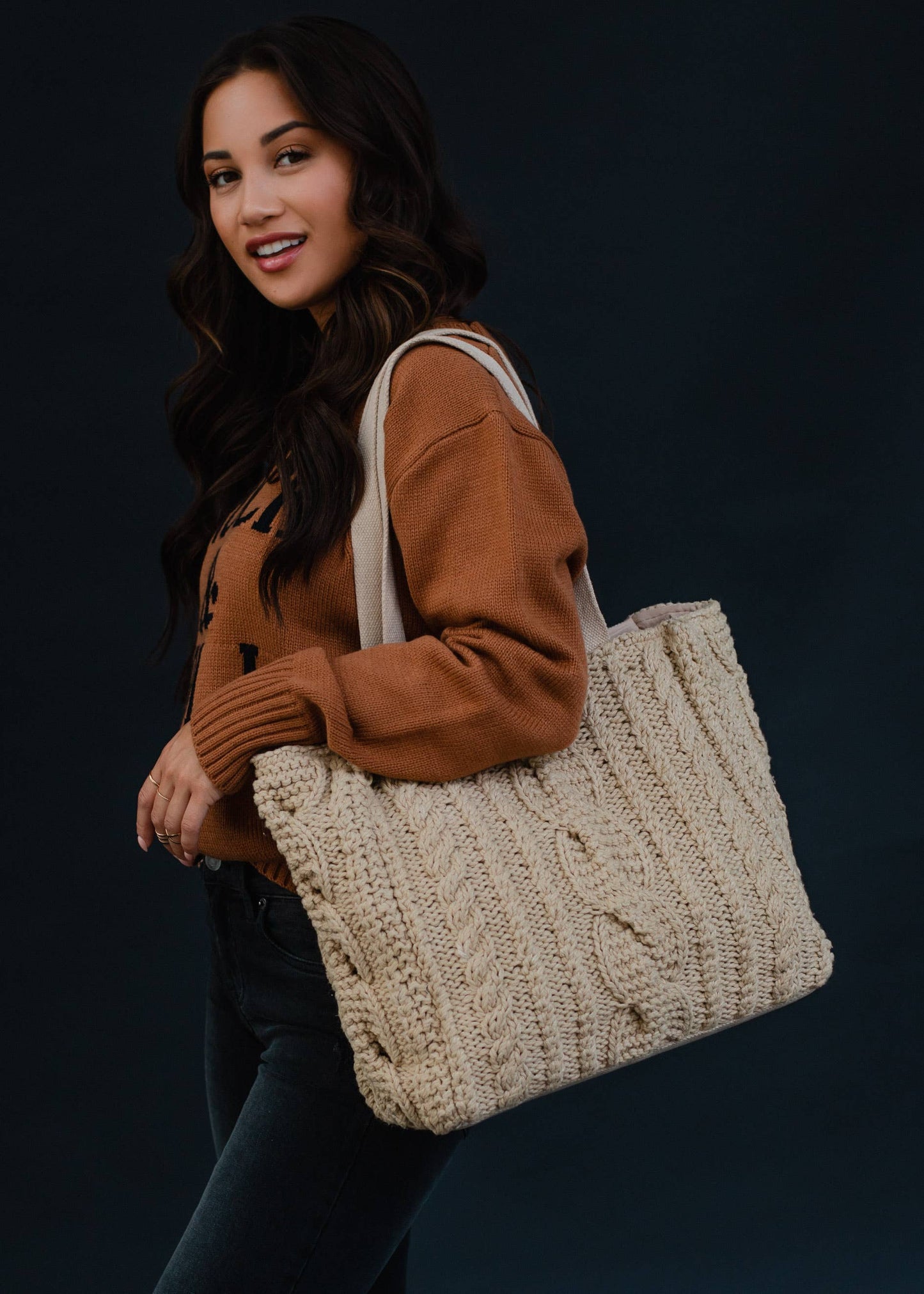 Tan Cable Knit Tote