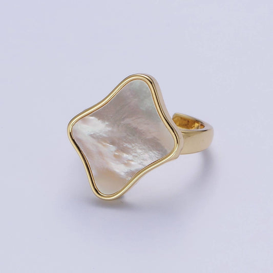 Dainty Abstract Rhombus Quatrefoil Rectangle Adjustable Ring #3