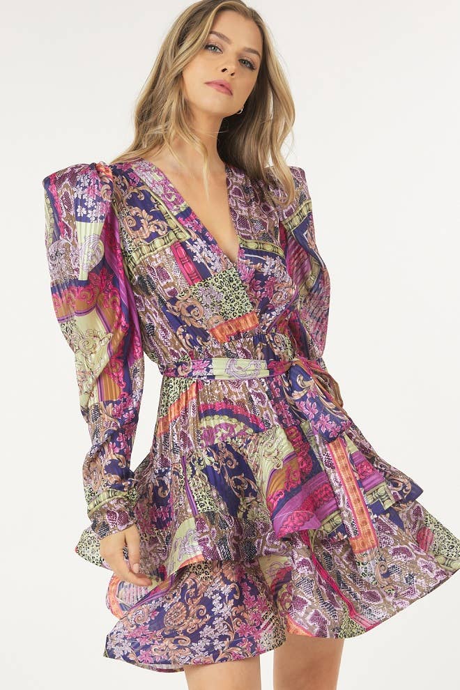 Layered Surplice Print Dress