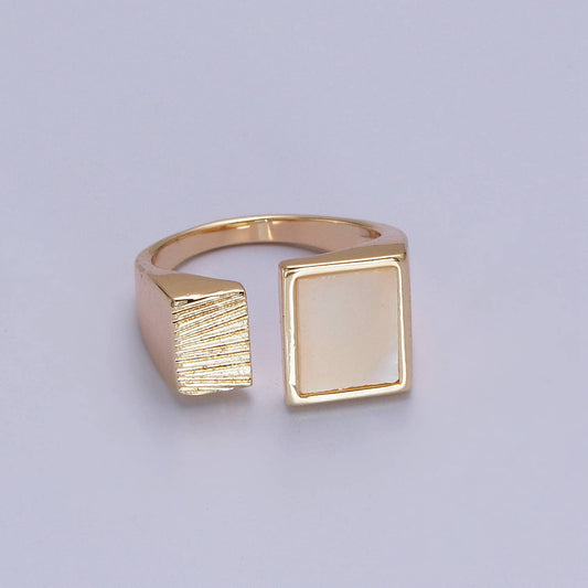 Elegant Double Square Rectangular Textured Pearl Ring #2