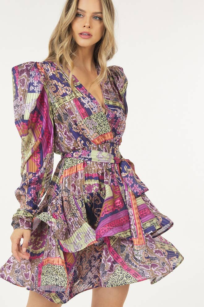 Layered Surplice Print Dress