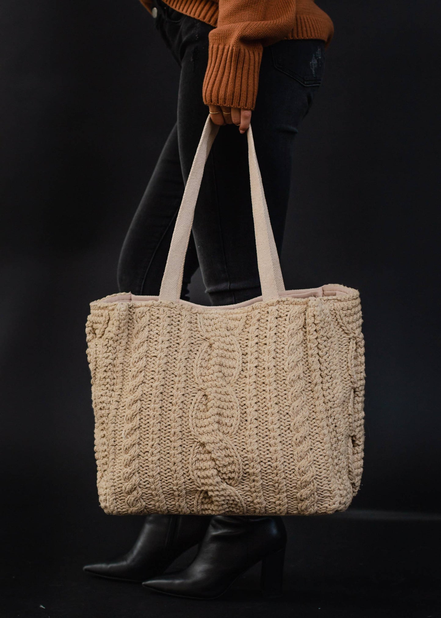 Tan Cable Knit Tote