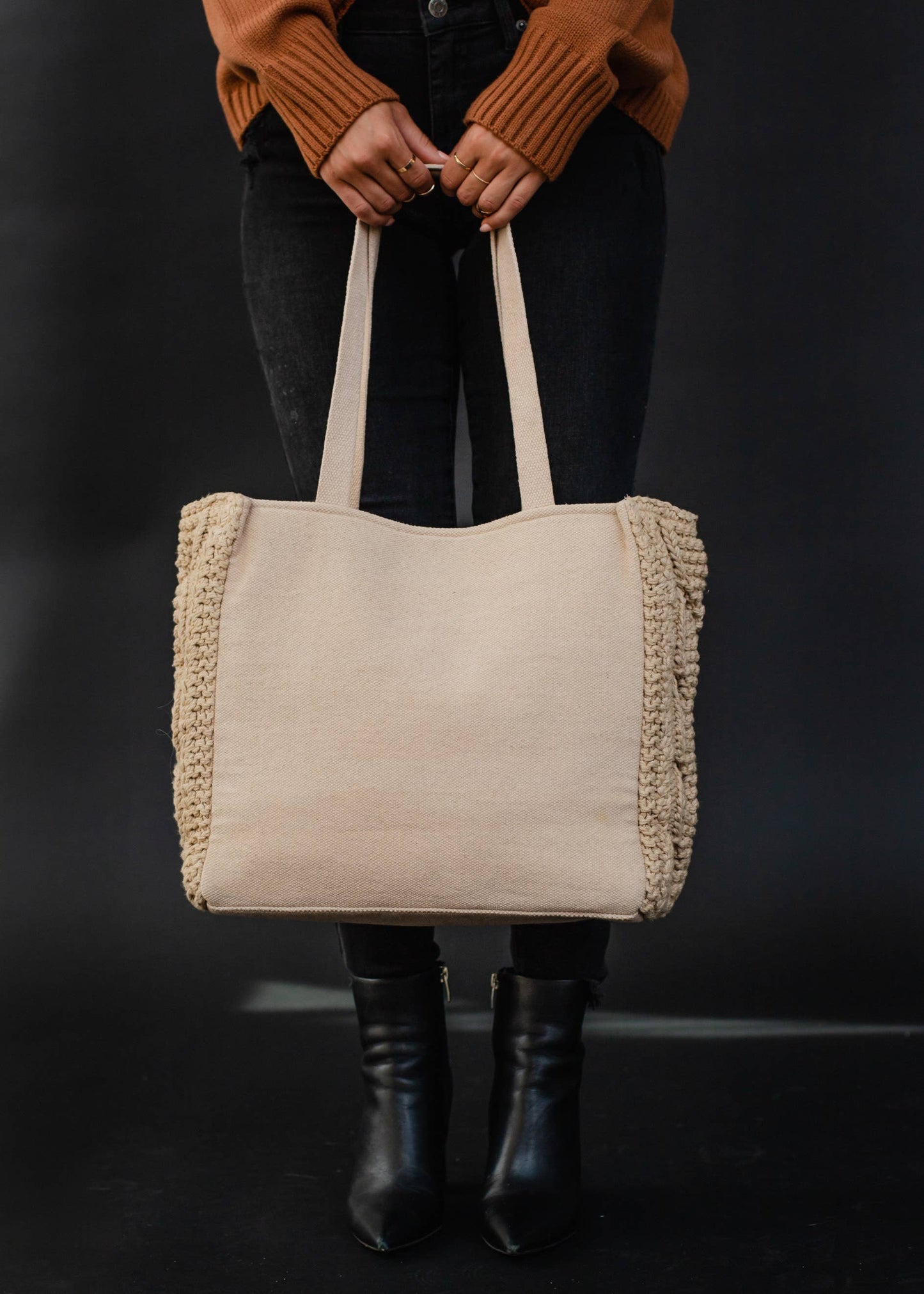 Tan Cable Knit Tote