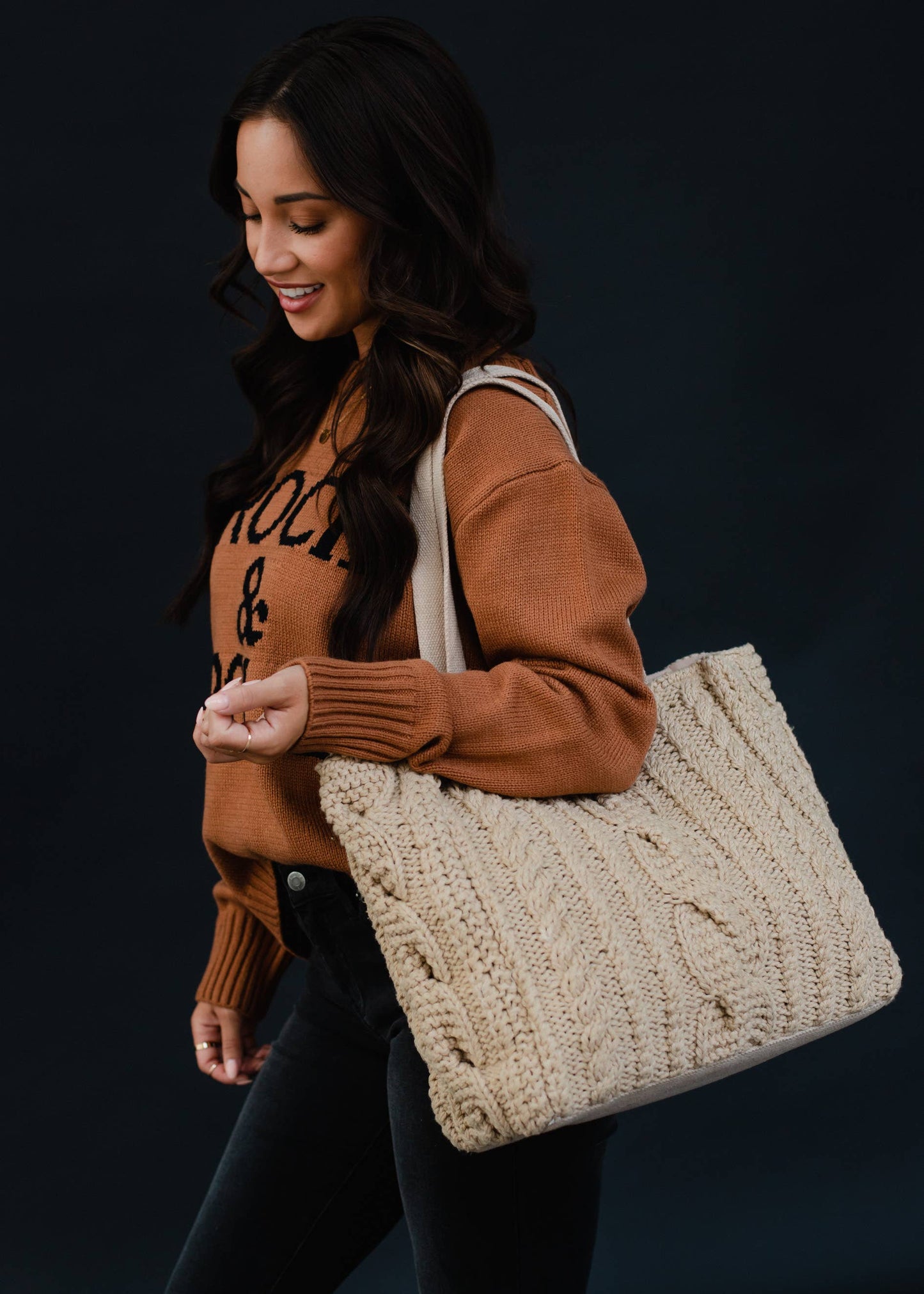 Tan Cable Knit Tote