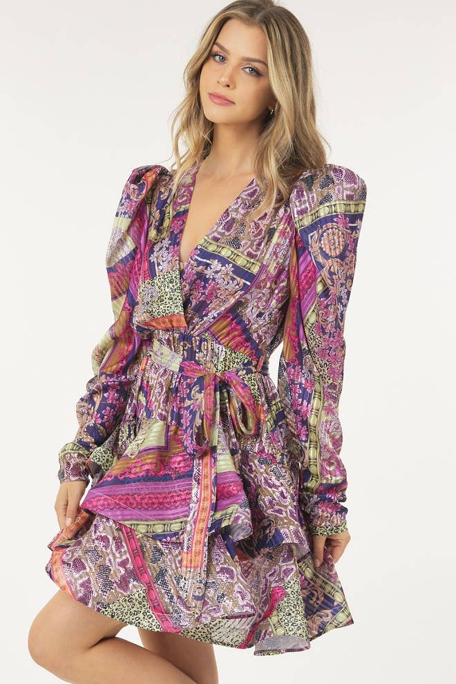 Layered Surplice Print Dress