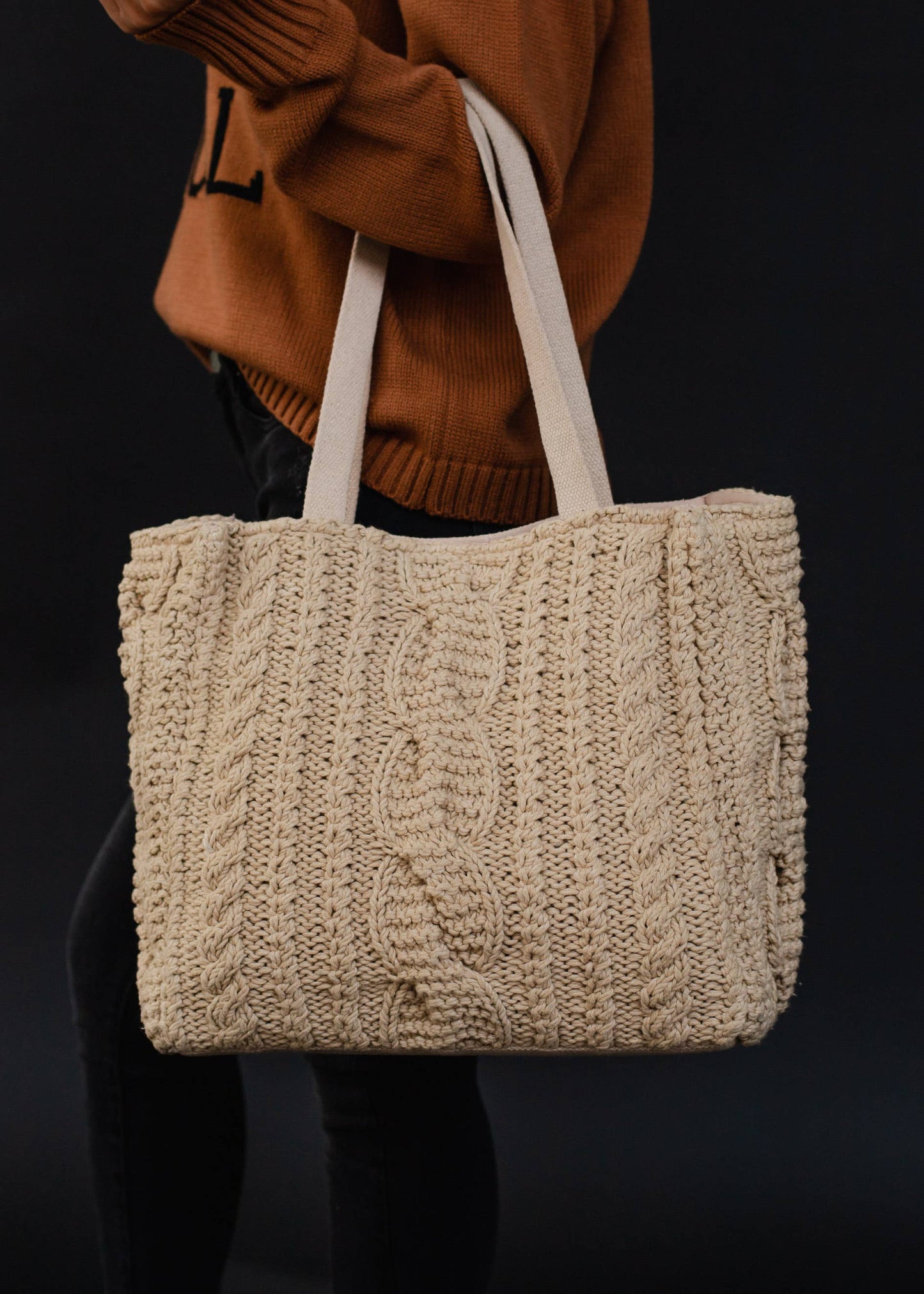 Tan Cable Knit Tote