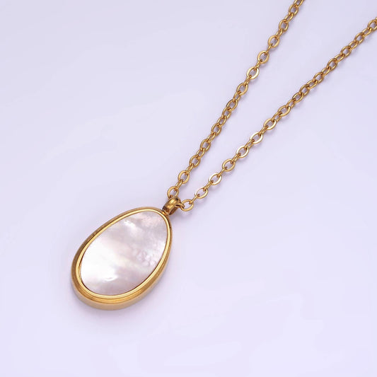 Stainless Steel Pearl Abstract Bezel Pendant Necklace