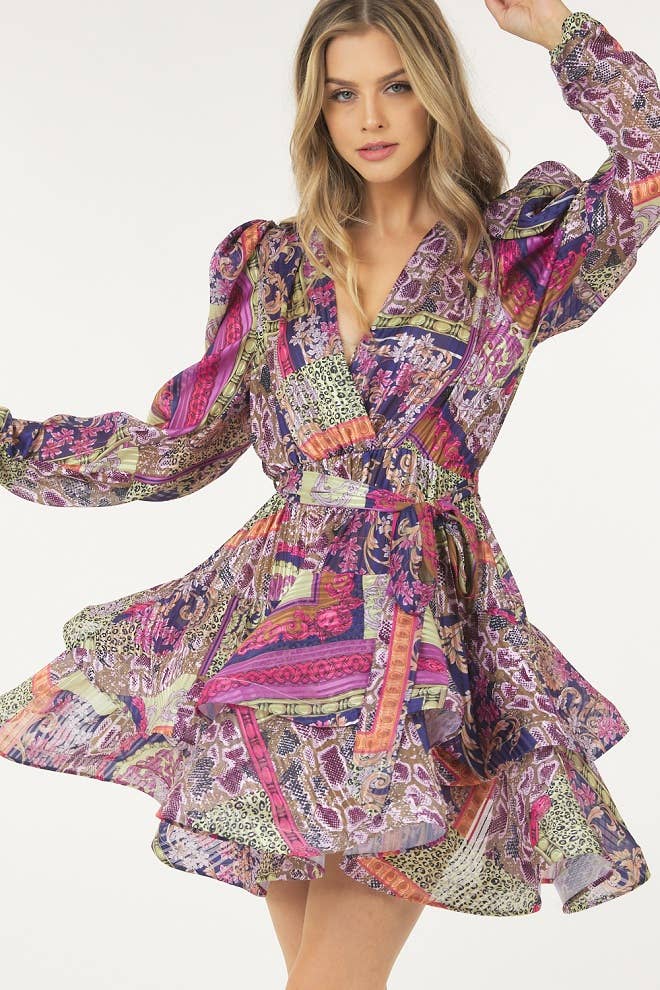 Layered Surplice Print Dress