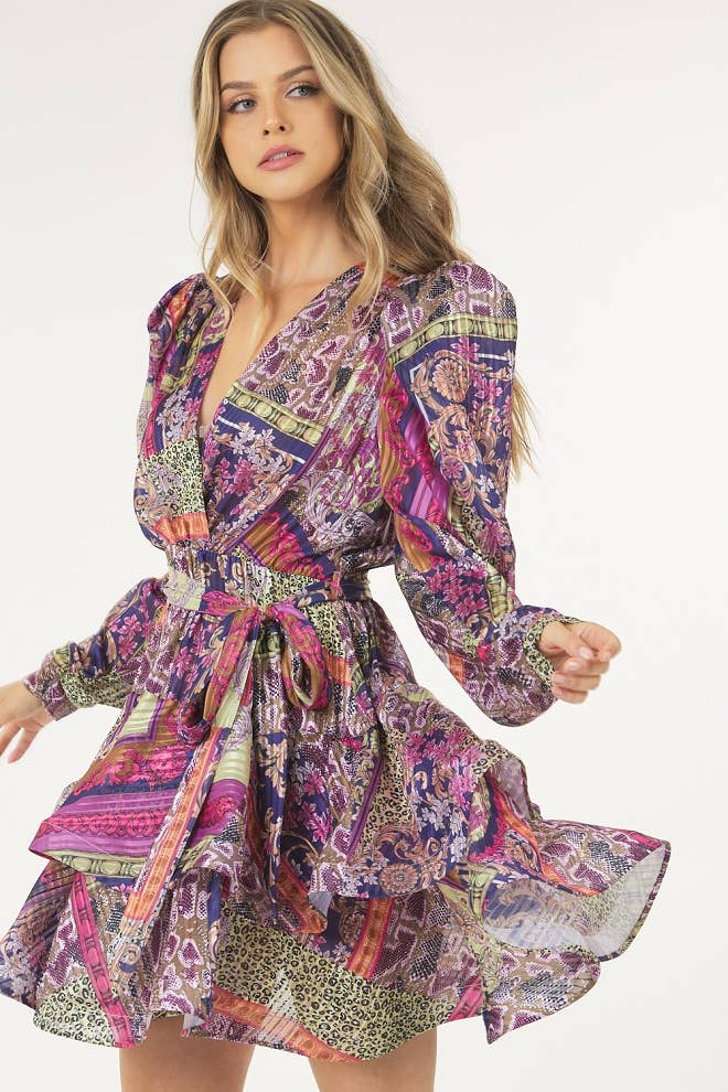 Layered Surplice Print Dress