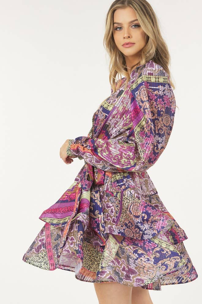 Layered Surplice Print Dress