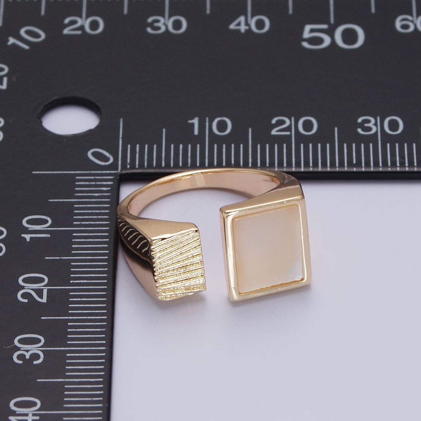 Elegant Double Square Rectangular Textured Pearl Ring #2