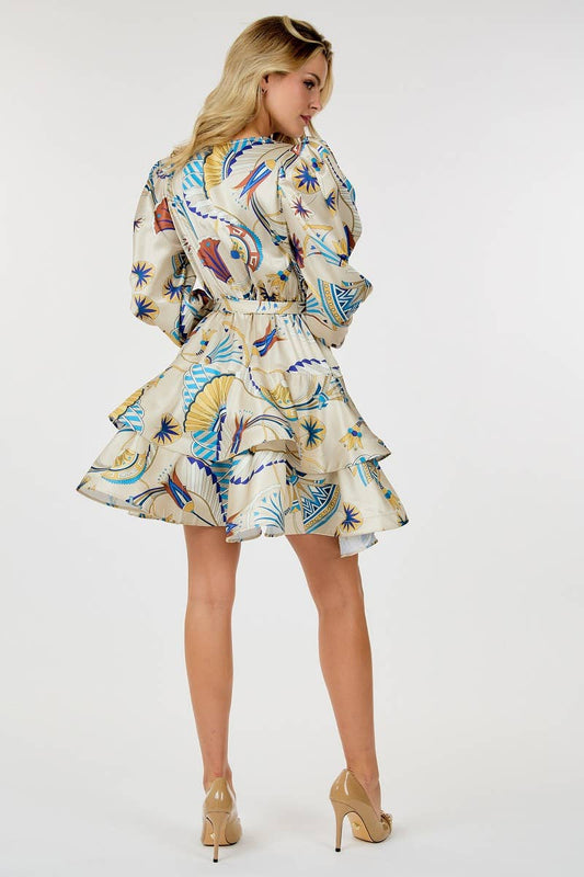 Layered Surplice Print Dress