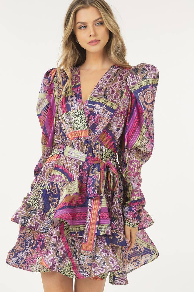 Layered Surplice Print Dress