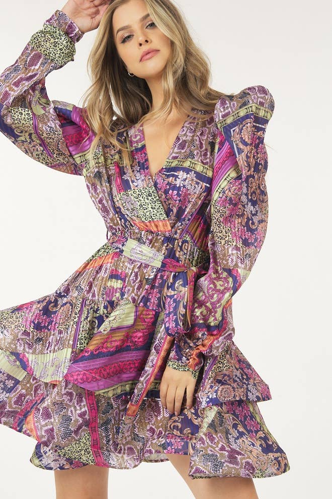 Layered Surplice Print Dress