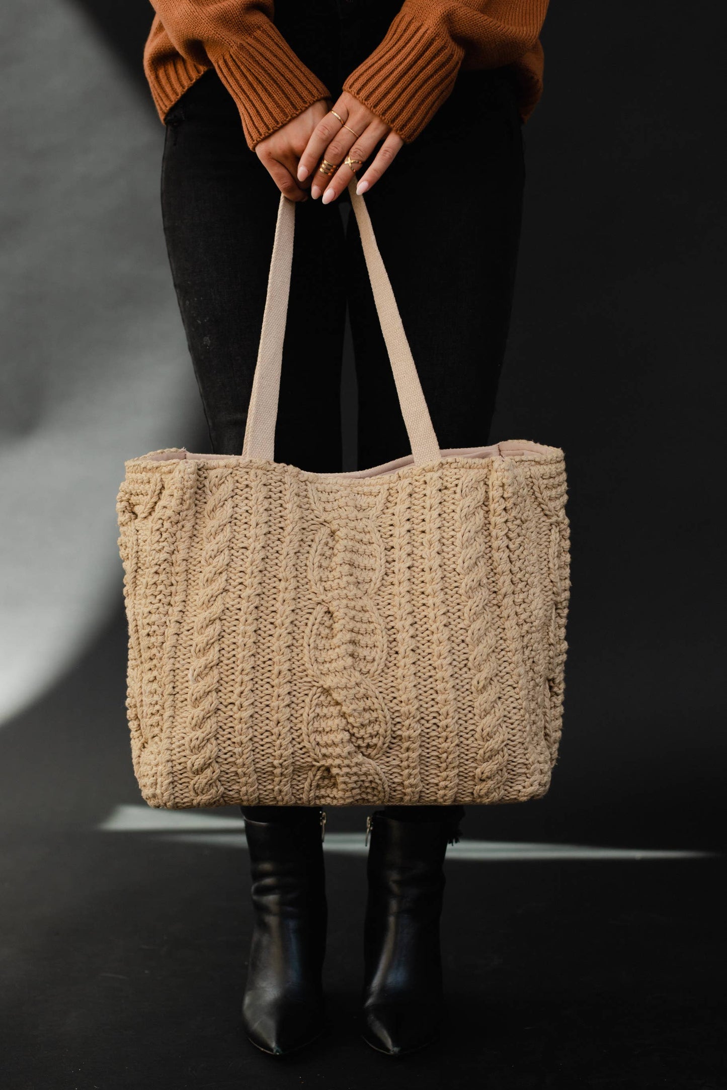 Tan Cable Knit Tote